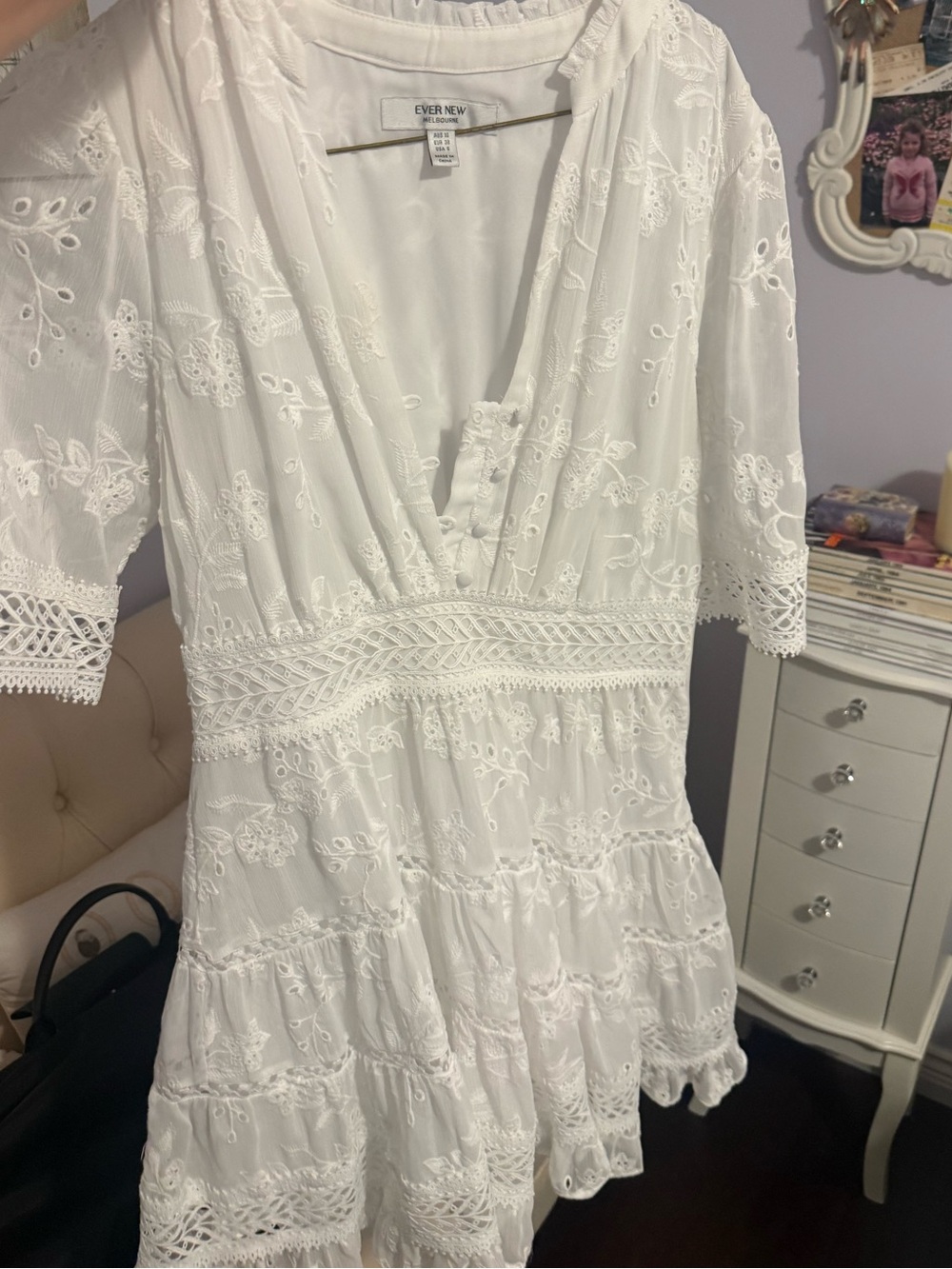 Ever New White Lace V-Neck Crochet-Waist Mini Dress